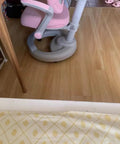 Heavy Duty Bell Glides Replace Office Desk Chair Casters, 5 Pack Black Stationary Feet, shown under a pink chair.