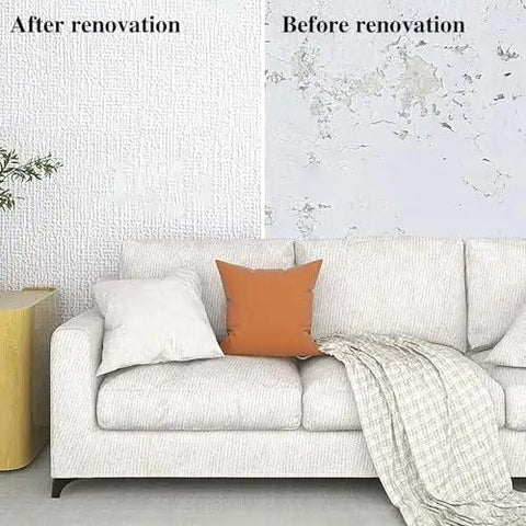 Heavy Duty Gray Self Adhesive Wallpaper Roll With Aluminum Foil Backing For Interior Walls Heat Cold Mold Resist Easy Cleanup No Fuss Removable Wallcovering 50 Cm X 70 M Long, showing before and after renovation effect.