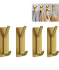 4 Pack Heavy Duty Peel And Stick Wall Hooks In Bright Gold Finish with strong adhesive for kitchen gear and tools.