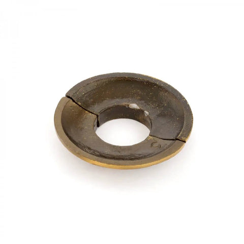 Aluminum Escutcheon Plate 3.13 Inch Outer Diameter Radiator Flange With Lacquered Antique Gold Finish, showing split design