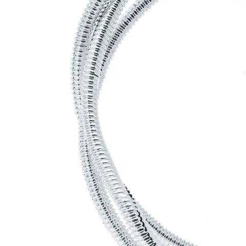 Rad 72 Inch Chrome Wire Loom Durable Corrugated Polypropylene Tubing close-up image of flexible tubing for protecting electrical wiring.