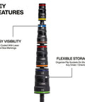 Nine In One Flip Socket Set For Impact Driver With Eight Hex Sizes From Quarter To Three Quarter Inch Four Flip Sockets And One Quarter Inch Bit Holder Rare Earth Magnet For One Hand Drive No Fuss Color Coded Sizing For Quick Grabs, showing stack with color-coded sizes.