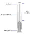 27 Gauge 1 Inch Luer Lock Needles, Pack of 100, Individually Sealed With Cap, Stainless Steel and Polyethylene Construction, Straight and Spiral Luer Locks to Prevent Dislodging, Durable Medical Syringe Tips, 27G needle close-up