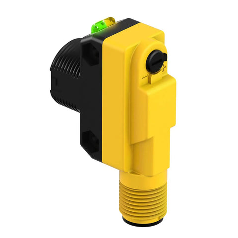 All Purpose Photoelectric Sensor World Beam QS18VN6LVQ8 Series 6.5 Meter Retro Range 10 30 Volt DC Input NPN Solid State Output With Euro Style Quick Disconnect Connector Plug And Play New, yellow ABS sensor front view