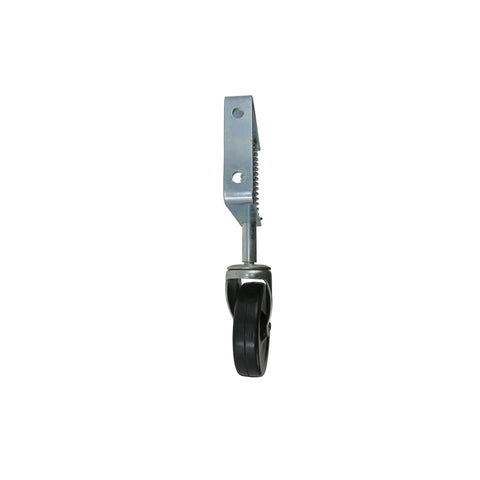 Side view of 4 Inch Spring Loaded Gate Caster With Heavy Duty Swivel Wheel And Universal Mount, Adjustable Shock Absorbing Spring, Black