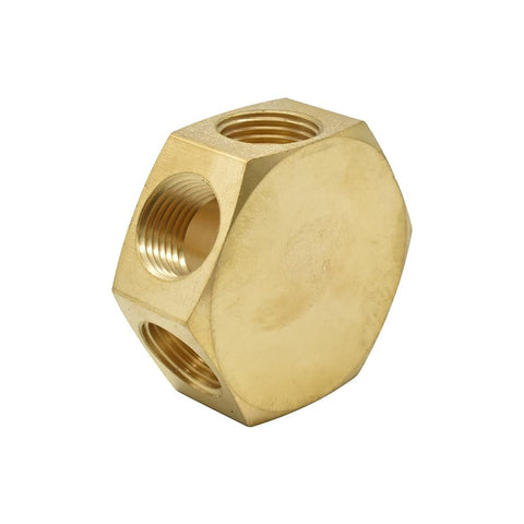 3/8 Inch Brass Round Manifold With Five 3/8 NPT Female Outlets And One Inlet Flat Hex Brass Block For Pneumatic Systems