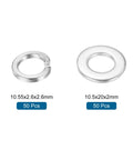 M10 Stainless Steel Split Lock Washer And Flat Washer Kit 100 Pcs 304 Grade Rust Resistant 50 Split Lock Washers And 50 Flat Washers For Auto Machinery And DIY Projects, split and flat washer sizes