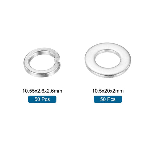 M10 Stainless Steel Split Lock Washer And Flat Washer Kit 100 Pcs 304 Grade Rust Resistant 50 Split Lock Washers And 50 Flat Washers For Auto Machinery And DIY Projects, split and flat washer sizes