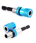 Two sizes of blue Three Pack Magnetic Drill Bit Holder Set For Impact Drivers One Quarter Inch Hex Shank 60mm 100mm 150mm Extensions Cr V Steel Construction Strong Built In Magnet Blue Color Pro Grade For Quick Spotting displayed.