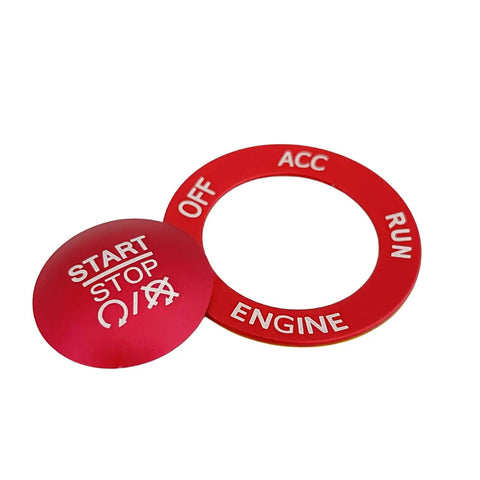 Red Aluminum Push Start Button Cover Trim For 2015 Through 2021 Challenger RAM 1500 Charger Dodge Vehicles Fits Perfectly And Upgrades Your Ignition Button With A Dope Durable Alloy Finish And Bold Style, red CNC alloy ring and cap set