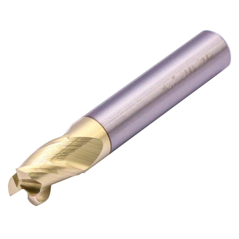 End mill, solid carbide with ZRN coating, 5/16 in cutting diameter, 2 in overall length, gold-fluted cutting head and silver shank