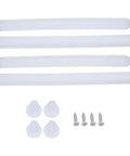 Two Piece White Plastic And Metal Drawer Slide Rail Kits With Heavy Duty Mounting Screws For Total No Sweat Diy Assembly And Smooth Kitchen Furniture Gliding, featuring sliding rails and screws.
