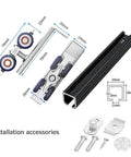 Concealed Track Barn Door Kit With Silent Aluminum Rail And Stainless Steel Rollers, installation accessories shown