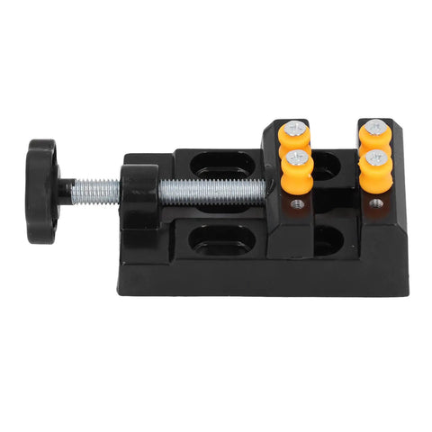 Rugged Drill Press Clamp For Woodworking, Aluminum Alloy Bench Vise with 55mm Clamp Range, features easy turn knob, holds small parts
