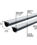 18 Foot Universal Aluminum And Vinyl Garage Door Bottom Seal For All Weather Protection Heavy Duty Weatherproof Door Seal Strip shown in two pieces with specifications.