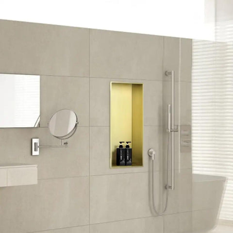 Brushed Gold Shower Niche Stainless Steel Recessed Shelf Waterproof Organizer for Shampoo and Toiletries No Tile Needed