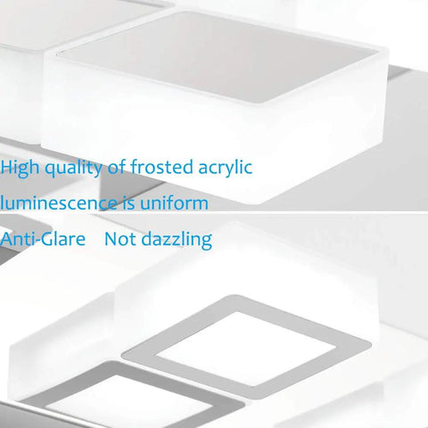 Dimmable LED Vanity Light Three Light Modern Acrylic Stainless Steel Fixture close-up of frosted acrylic shades.