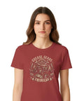 Vintage Engineer T-Shirt With Retro Hot Rod Emblems Gear And Grease Designs Perfect Gift For Auto Mechanics, red cotton tee on model.
