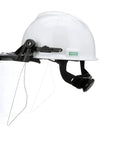 V-Gard Accessory System Kit with white cap, clear polycarbonate visor, and frame for slotted caps, side view
