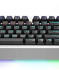 Rig Ready Wired Mechanical Keyboard With Custom RGB Modes Snappy Clicky Switches Direct Hookup Layout showing RGB keys and angled foot rest.