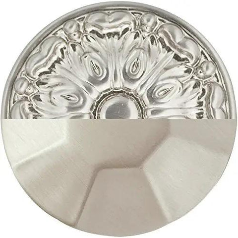 Upgrade Your Kitchen Game With Solid Core Cabinet Pulls, Satin Nickel Cup Handles For Dressers And Doors, 3 Inch Center Furniture Hardware featuring a decorative vintage round design and a smooth satin finish.