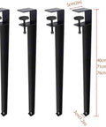Sleek F Shape Metal Table Legs Set Of Four With Quick Install And Zero Drill Hassle For Modern Diy Dining Coffee Console Tables Featuring Rock Solid Build And Slick Rubber Bumper Padding - showing measurements and details.