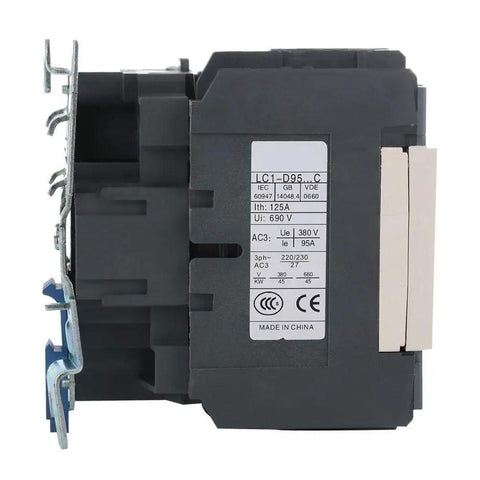 Side view of Heavy Duty 380V 95A 3 Pole AC Contactor With Coil For Power Engineering showing technical specifications label