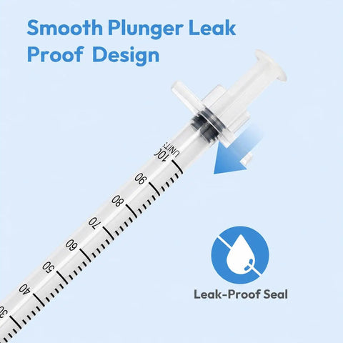 Disposable 31G U-100 Syringes 1ml Capacity 5/16 Inch Tip 30 Pack Leak-Proof Clear U-100 Markings Lab-Grade Plastic Single-Use Medical and Research Syringes for Lab Use, leak-proof seal
