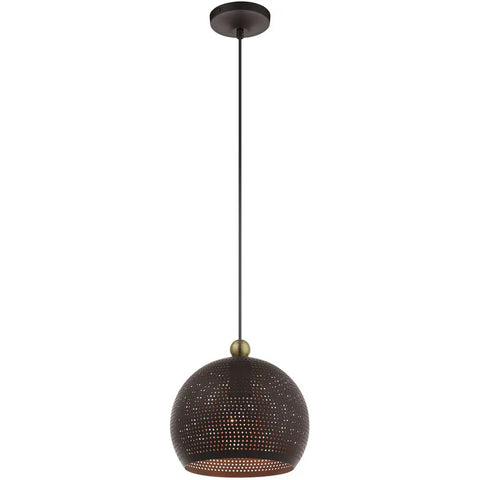 Bronze Pendant With Antique Brass Accents And Gold Inside Canopy, Dublin Style 1 Light Bronze Metal Shade Lighting Fixture