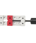 50mm Mini Aluminum Flat Clamp And Cnc Machined Bench Vise With Threaded Rod, red and silver, used for drill press tasks.