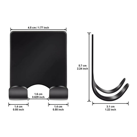 Dimensions of Razor Holder And 304 Stainless Shower Hooks Set Heavy Duty Adhesive Wall Mounts Matte Black on white background