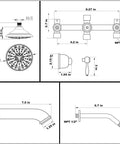 Dimension diagram for Three-Handle Tub And Shower Faucet Set In Brushed Nickel With Tub Spout and Trim Kit With Valve