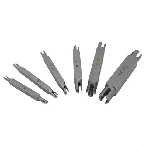 Super Cool 6 Piece Broken Tap Extractor Set With Double Ended Hex Screw Remove Tools Made From Tough Alloy Steel Thread Repair Kit For Damaged Taps In Silver Finish Sizes 4Mm To 12Mm, six tools laid out