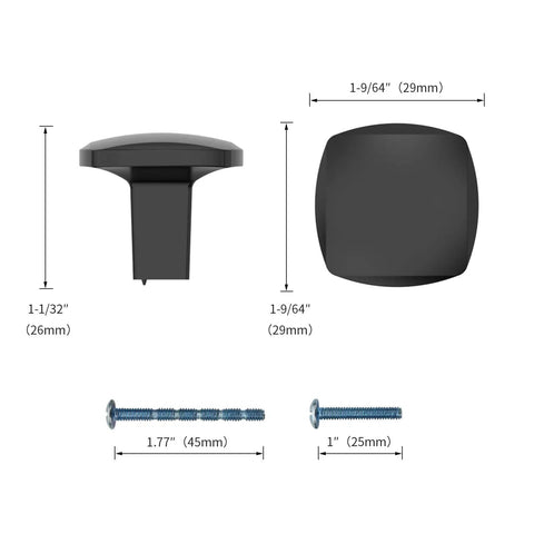 Modern Matte Black Cabinet Knobs And Drawer Pulls Heavy Duty Zinc Alloy Kitchen Hardware 1-9/64 inch knob dimensions with screws