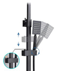 UMJIGF 8 Inch Black Shower System Thermostatic Waterfall Shower Faucet Set features adjustable handheld shower head holder.