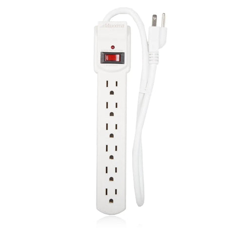 Six Outlet Power Strip Surge Protector With 300 Joules Red On Off Switch Four Pack Heavy Duty 24 Inch Cord, white color shown