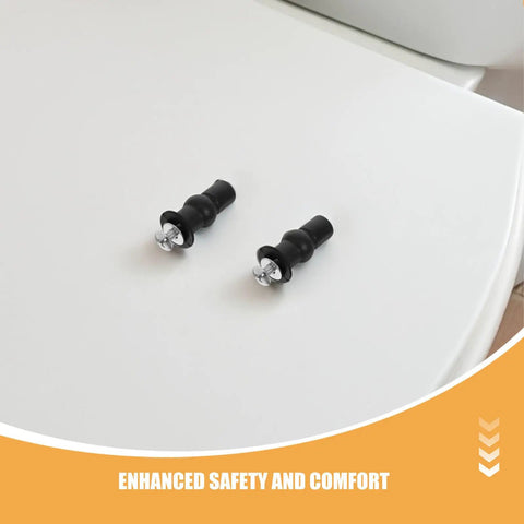 No Slip Rubber Toilet Seat Bolts Screws Kit For Quick Replacement And Wobble Proof Secure Bathroom Upgrade With Durable Metal Fasteners And Rubber Washers Easy Install For Home Improvement black toilet seat bolts with rubber washers on white seat