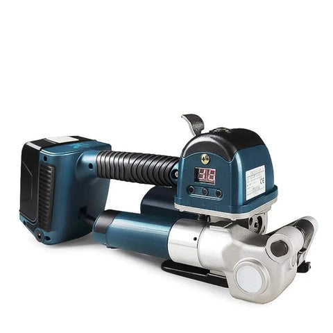 Heavy Duty Electric Strapping Machine With One Hand Auto Welding And Cutting, Smooth Adjustable 60 To 5000N Tension For 1 To 19 Mm Pp Pet Straps, Includes Dual 4000Mah Batteries For No Sweat Securing, close-up view.