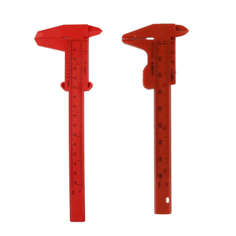 Depth Vernier Caliper Micrometer Gauge Measuring Tool, red plastic design showcasing dual measurement scales.