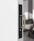 2 Pack 5.5 Inch Pocket Door Edge Pull With Push Automatic Pop Up Switch Hidden Flush Handle on black sliding door