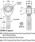 Heavy Duty 3/4 Inch Chromoly Rod End Link Kit Featuring Rock Solid Misalignment Spacers Built Tough For Jacked Up Vehicles And Beast Mode Street Track Performance Builds specifications diagram with dimensions and material details.