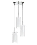 Modern Chrome Pendant Light With Clear Glass Cylinder And Frosted Inner Shade, 1 Light Hanging Fixture, front view