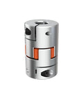 Aluminum Two Jaw LF D20L25 Flexible Shaft Coupler For Stepper Motor Connectors, 6.35mm bore with orange inserts.