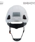 Front view of OSHA Compliant Vented Hard Hat With Visor ANSI Z89.1 Approved For Construction And Forestry And Arborist Tree Work Safety Helmet With Secure Fit And Six Point Suspension Lightweight Orange Smoked