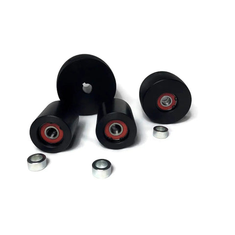 Killer Delrin Wheel Set Slaps Onto Your 2X72 Belt Grinder With A Rock Solid 4 Inch Drive and Five Eighths Inch Bore for knife making.