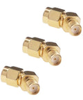 3 Pack SMA Male to SMA Female FPV Antenna Adapters Pro Grade Gold Plated Connectors, shown in a set of three.