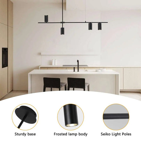 Dope Matte Black 4 Light LED Track Lighting Kit with Adjustable 4 Way Ceiling Mount in modern kitchen setting.