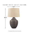 Dope Industrial Vintage Metal Table Lamp With Antiqued Brown Finish, 29.5 Inch Tall, showing urn shape and fabric shade.