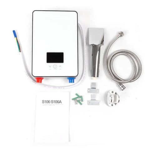 Instant 4500W Tankless Electric Water Heater With LED Display 110V On Demand Hot Water For Shower Kitchen And Bathroom Self Modulating Energy Saving Compact White with accessories