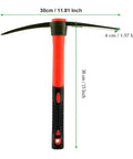 15 Inch Forged Steel Pick Mattock Hoe With Fiberglass Handle For Digging Gardening Camping Prospecting And Construction Work A Beast Weeding Tool Built For Tough Jobs in red and black with dimensions